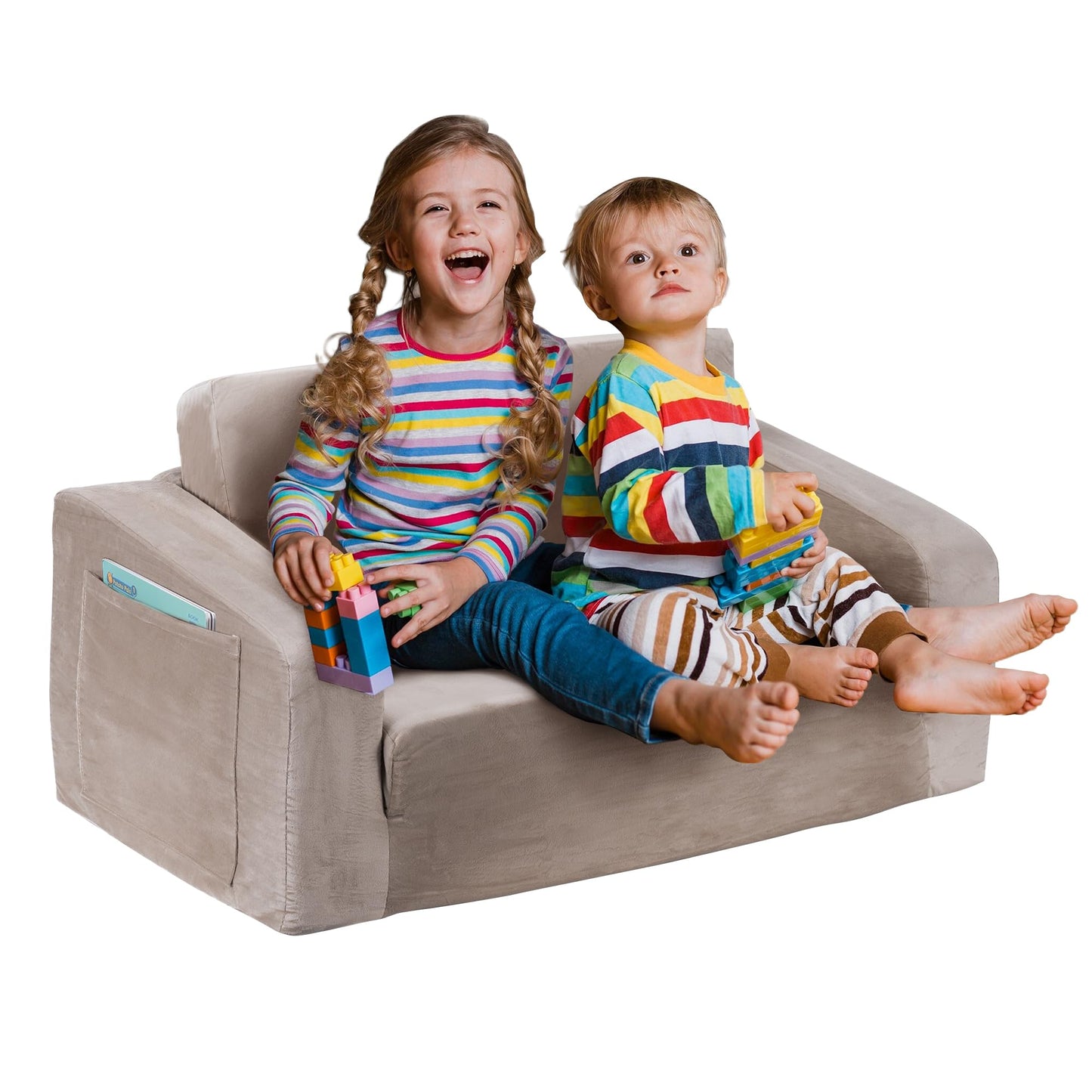 Deppon Kids Couch, Extra Wide 2-in-1 Toddler Sofa Convertible Fold Out to Lounger Bed for Girls and Boys, Apricot