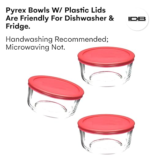Wood Grip - Lids for Pyrex and Anchor Round Glass Containers - Lids for Pyrex Glass Containers - Replacement Lids (Red, 2 Cups, 6 Pack)