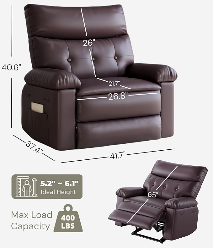 GarveeHome Oversized Wide Recliner Chair - Faux PU Leather Large Manual Recliner for Adults, Lazy Chair with 1.5X Sponge Comfort Arm and Back for Living Room, Bedroom