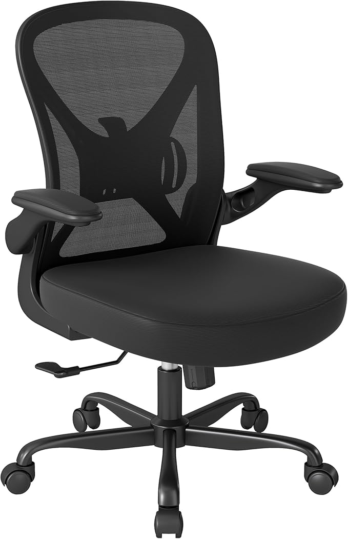 ZZH Ergonomic Office Chair Set of 2 with Adjustable Lumbar Support, Mesh Home Office Desk Chair with Wheels and Flip-up Arms, Black