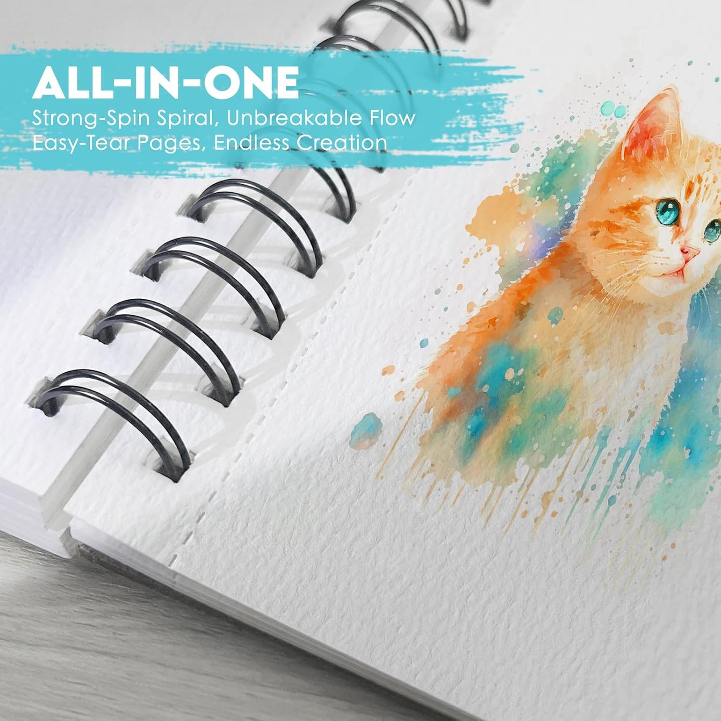 KOVIEDE 100% Cotton Watercolor Paper Pad - 3 Pack (90 Sheets) 5.5"x8.5" Cold Press, 140lb/300gsm Spiral Bound Watercolor Sketchbook, Artist Quality Art Journal Supplies for Adults, Kids & Beginners