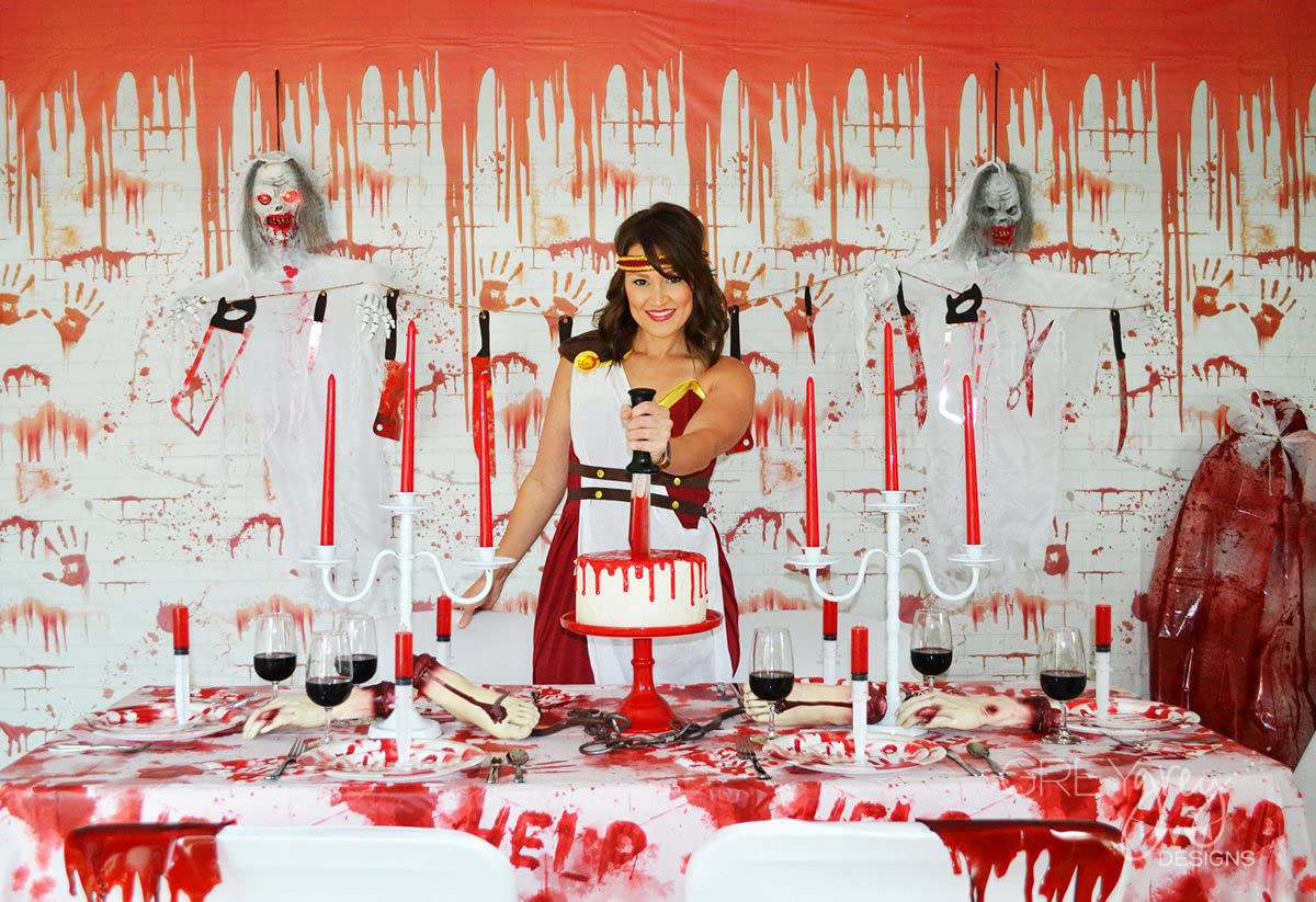 Grabo Bloody Zombie Rectangular Tablecloth, 108 x54in, Polyethylene, White, Halloween Party Supplies Decoration