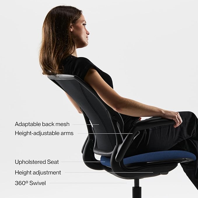 Humanscale World LM Black Catena Mesh Ergonomic Office Chair for Desk with Slate Gray Autumn Seat, Adjustable Simple Desk Chair, Black Frame