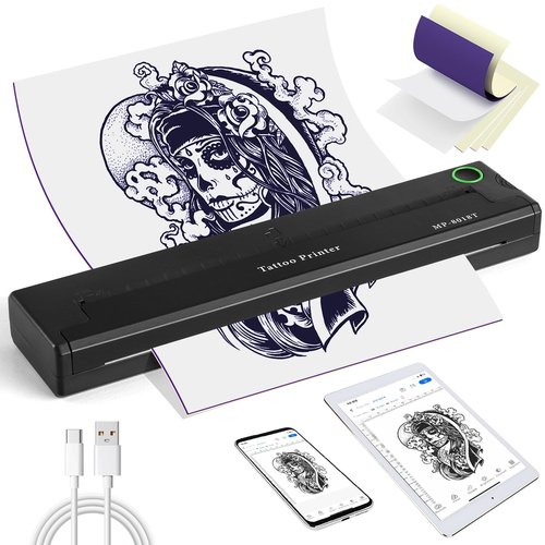 YISUN Tattoo Stencil Printer, Portable Wireless Tattoo Printer, 2000mah Rechargeable Battery with 10 Transfer Papers, Compatible with Android,iOS & Windows