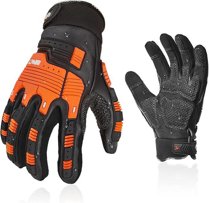 Vgo...…1Pair Leather Heavy Duty Work Gloves,Mechanics Gloves,Water Resistant,Impact Resistant,Anti-Vibration(CA7722WR)