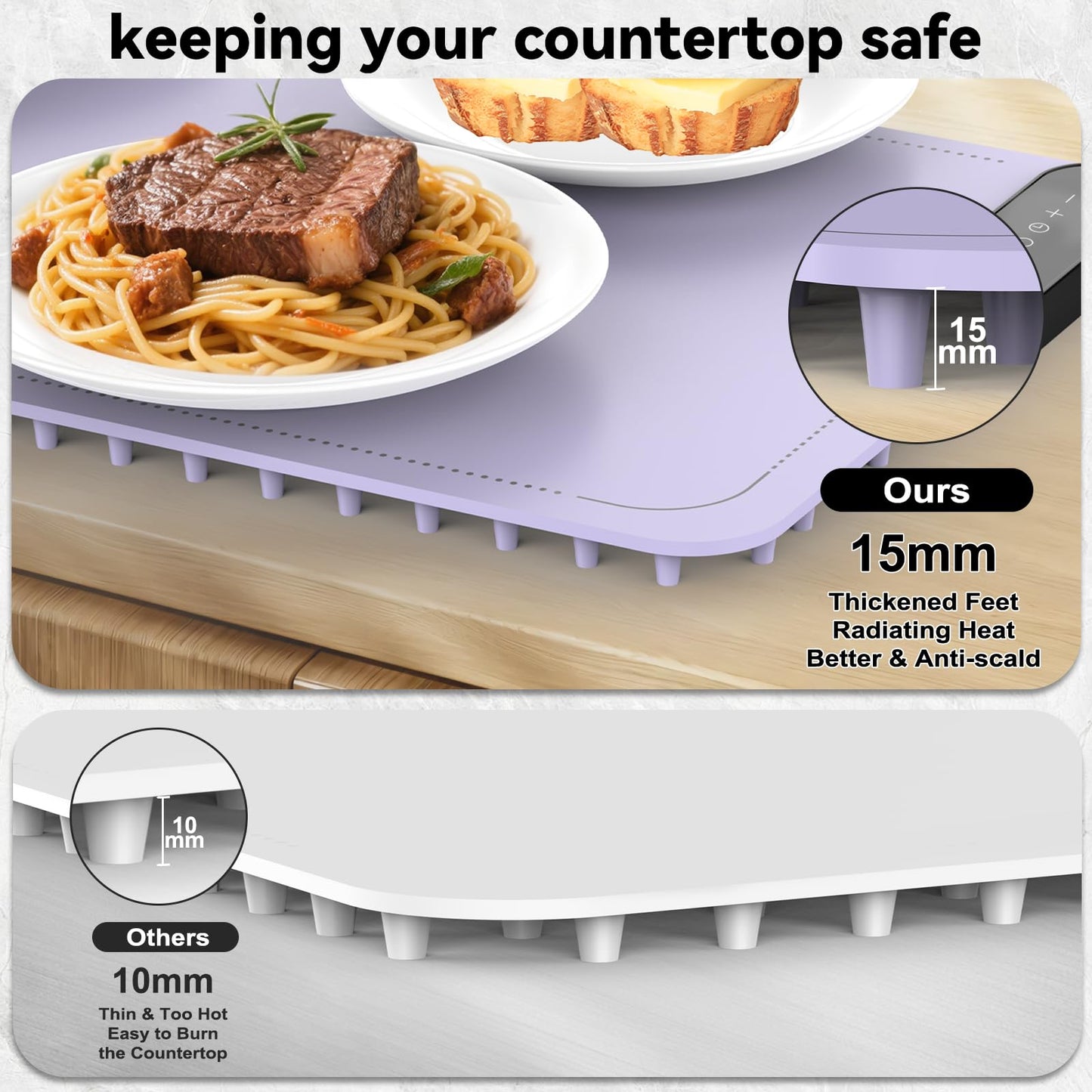 Electric Food Warming Mat with 9 Temperature Settings, Quick Heating Pad, Auto-Off Timer, Portable Silicone Food Warmer for Parties and Home