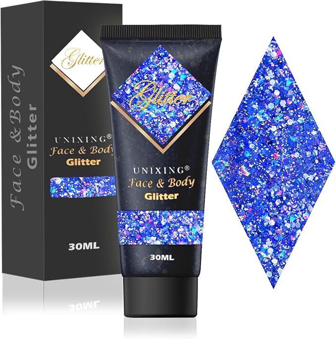 Body Glitter Gel, Face Glitter Gel,Hair Glitter, Holographi Sparkling Glitter Gel for Makeup, Chunky Glitter Concerts Musi...