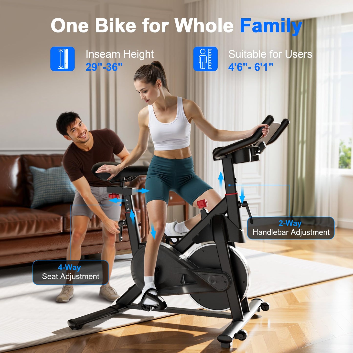 Lacuffy Indoor Cycling Bike - 32-Level Magnetic Resistance Stationary Exercise Bike with Adjustable Seat & Handlebars, Silent Belt Drive for Home Cardio (Fits Users 5'1" to 5'11", 300lbs Capacity)