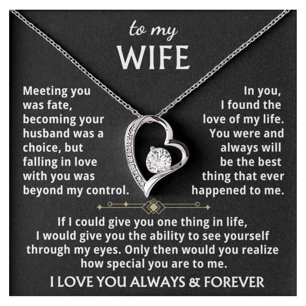 Momavo Jewelry To My Wife - the best thing that ever happened to me ,Forever Love Necklace , Gift For Wife, Gift for her ,Gifts For Wife Romantic, Christmas Birthday Gift, Valentine Gift (Standard Box, 14k White Gold Finish)