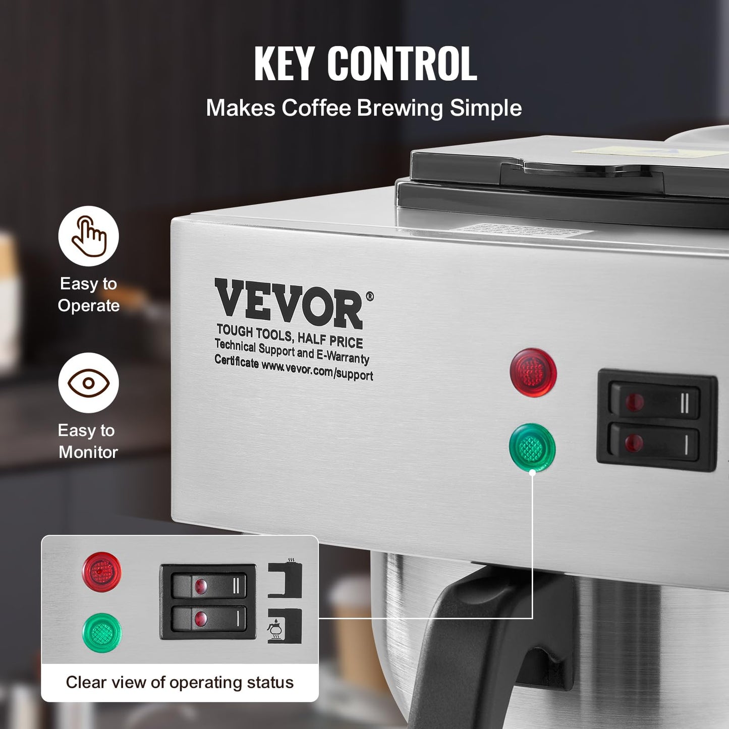 VEVOR 12 Cups Commercial Drip Coffee Maker, Coffee Maker Machine with 2 Glass Carafes and 2 Warmer Plates, Stainless Steel Pour Over Coffee Brewer for Restaurant, Office, Cafe