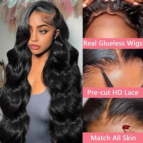 WZOWZO Glueless Wigs Human Hair Pre Plucked Pre Cut 5x5 HD Lace Closure Wigs Human Hair 180% Density Wear and Go Body Wave Lace Front Wigs Human Hair for Women 28 Inch
