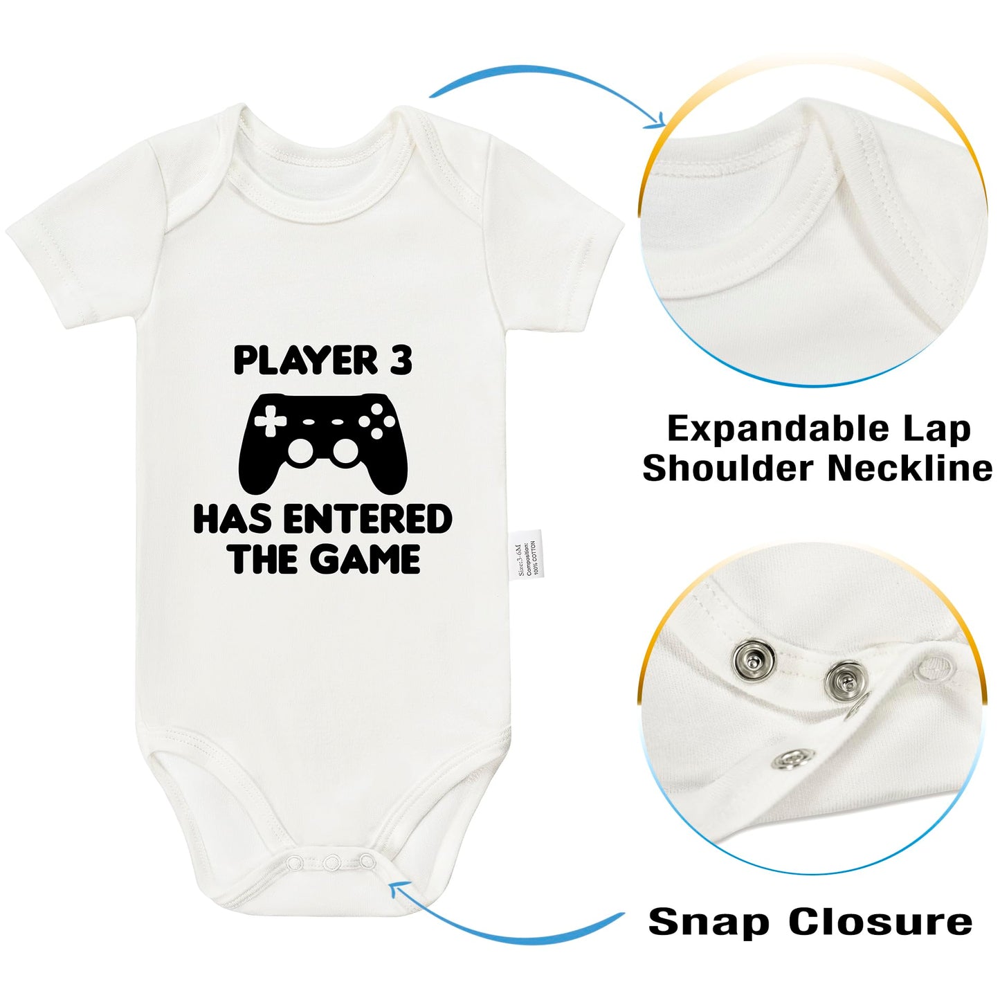 Player 3 Has Entered the Game Bodysuits, Gaming Gamer Baby Romper Short Sleeve Infant Toddler Outfits Jumpsuit, Newborn Gifts Baby Boys Girls Unisex (White, 0-3Months)