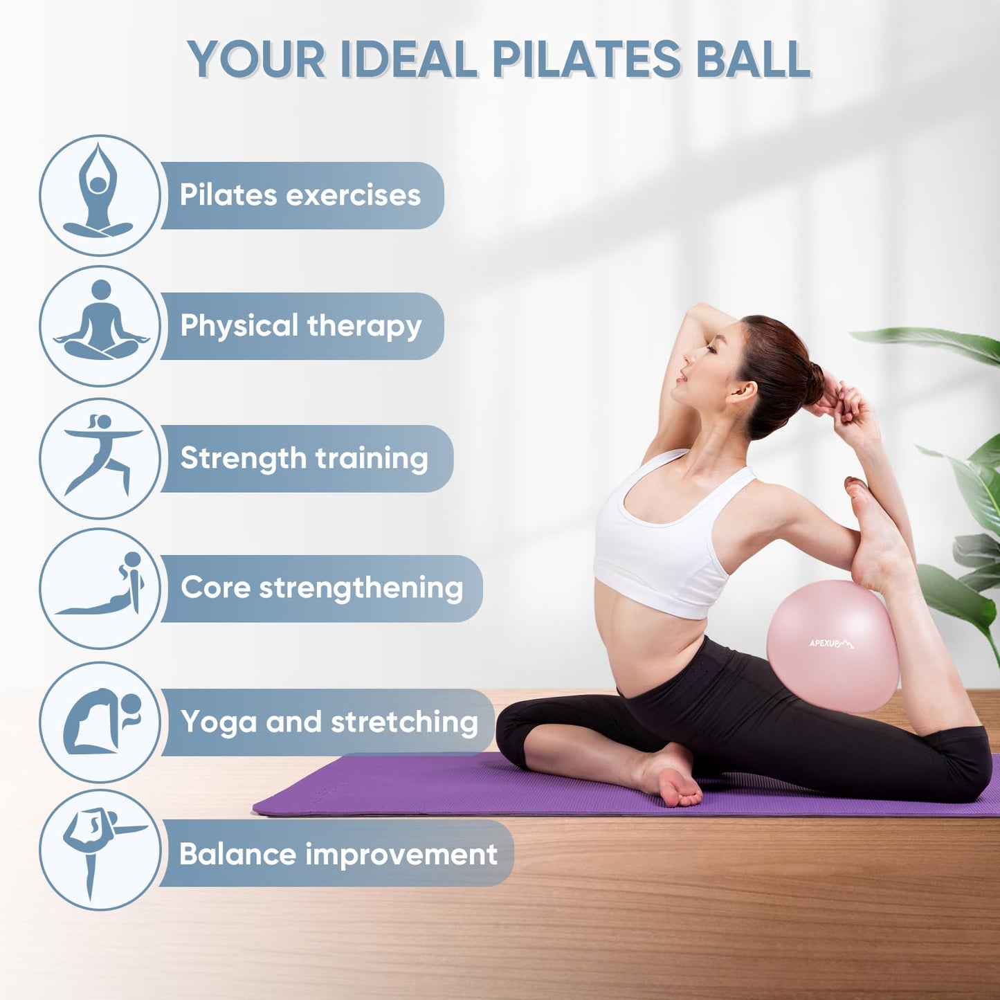 APEXUP Yoga Ball Exercise Ball, Heavy Duty Pilates Ball for Fitness, Balance, Core Workout, Physical Therapy (XXS (9") 23cm, Pink)