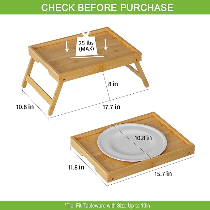 Youpehom Bed Tray Table with Folding Legs,Bamboo Breakfast in Bed for Kitchen Serving Tray,Sofa,Eating,Used As Laptop Desk Snack Tray 2 Pack (Bamboo)
