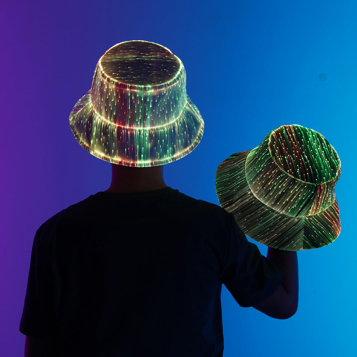 lumisonata LED Bucket Hat, Rave Bucket Hat 7 Colors, Light up Hat Rave Accessory, Neon Flashing Festival Gear, Futuristic Crazy Hats for Men and Women Party Hats