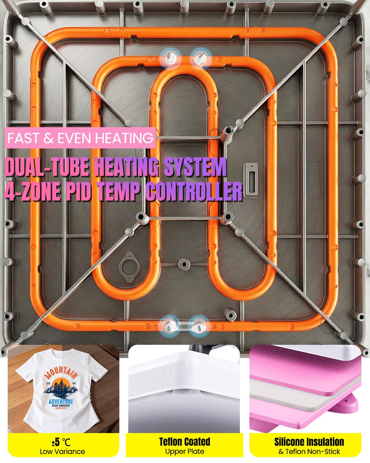 15x15 Heat Press Machine for T Shirts with 30oz Tumbler Press 5-in-1 Slide Out Easy Loading Heat Transfer with Dual-Tube Heating & 4-Zone PID Temp Controller for Quick & Even Heat on Hat Cap Mug Plate