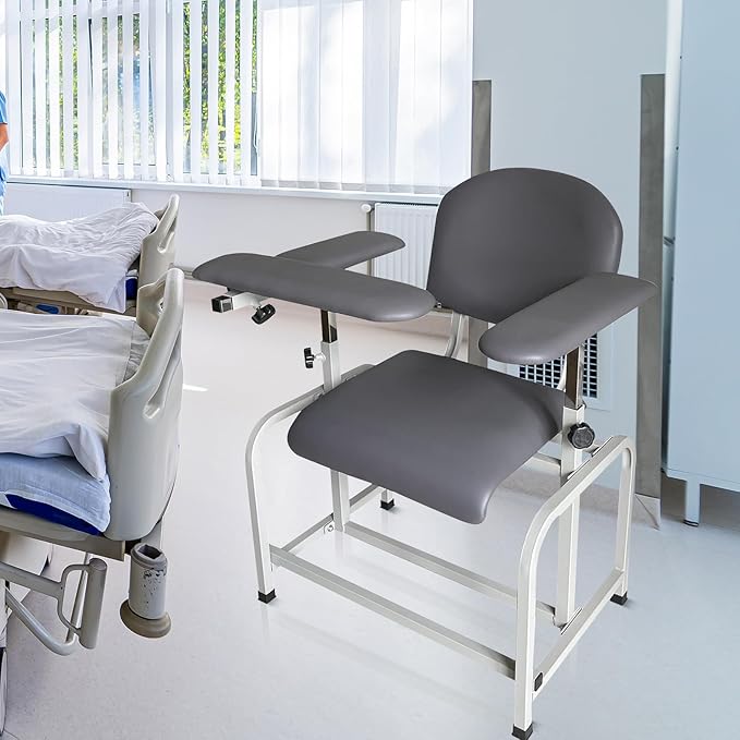 Helsevesen Blood Drawing Phlebotomy Chair, Comfortable Padded Lab Draw Chair with Adjustable Armrest (Grey-24.08)