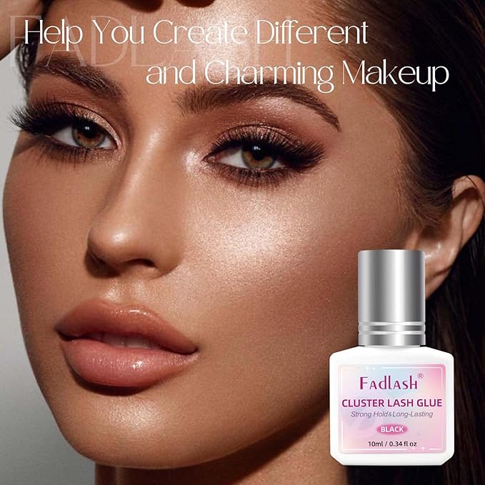 FADLASH Lash Cluster Glue Black Eyelash Glue for DIY Lash Extensions Waterproof 2-3s Fast Drying 2 Weeks Retention Long-Lasting at Home (10ml)