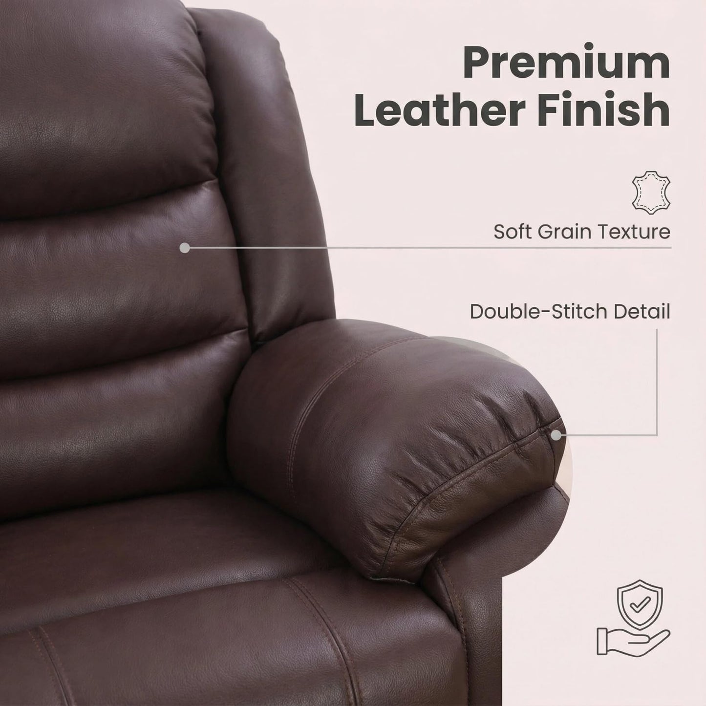 Trygoal Leather Recliner Sofa Set, Living Room Furniture Set, Adjustable Backrest Reclining 3-Seat Sofa & Manual Recliner Chair, Comfortable Reclining Seats for Home Theater, Apartment, Brown