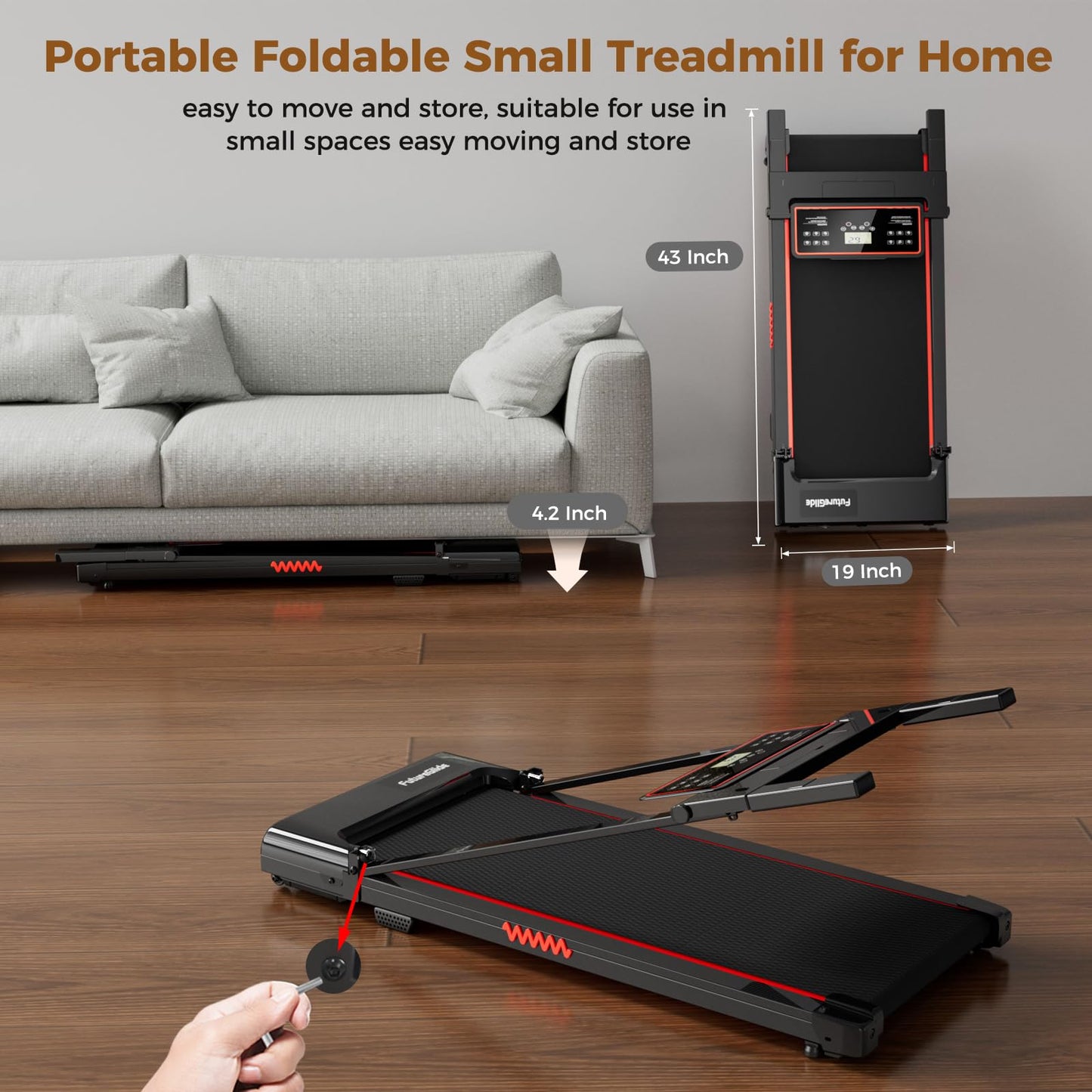 Treadmill with Handle, 3.0HP Treadmills for Home Small Spaces,Electric Portable Foldable treadmills with LED Display, Walking Pad Treadmill with Handle,Compact Walking Treadmills with 320 LBS Capacity