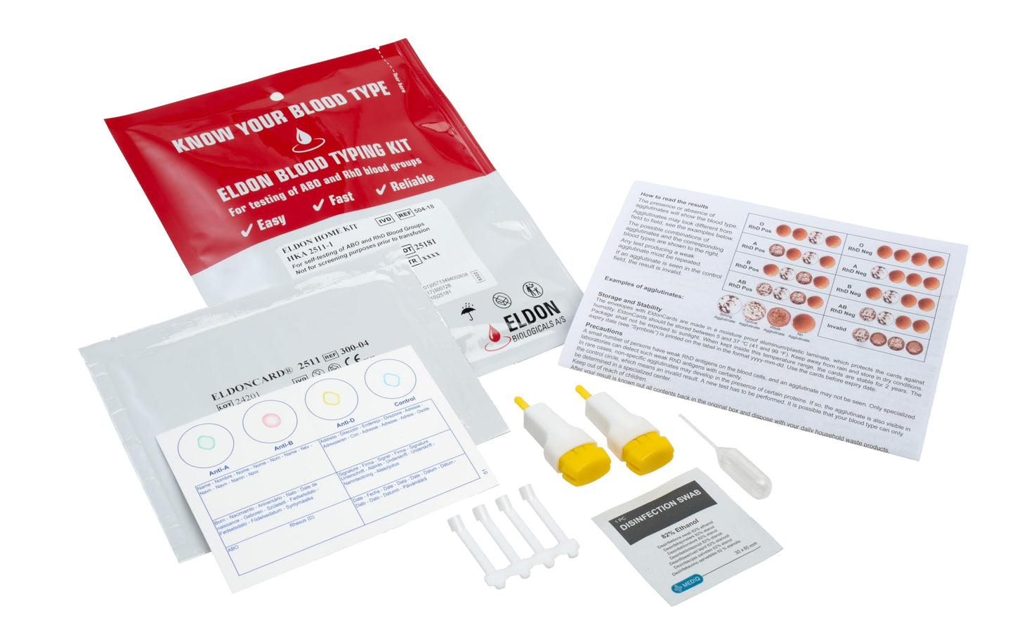 Eldoncard Blood Typing Kit, 3 Test Pack, Know Your Blood Type, Accurate Instant Home Testing, Determine A, O, B, Rhs-D Negative & Positive Groups