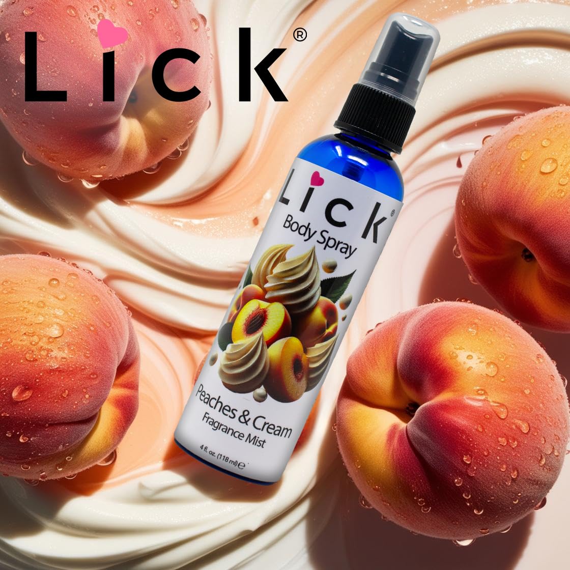 LICK Peaches & Cream Scented Body Spray - Sweet Fruity Fragrance Mist - 4 fl oz