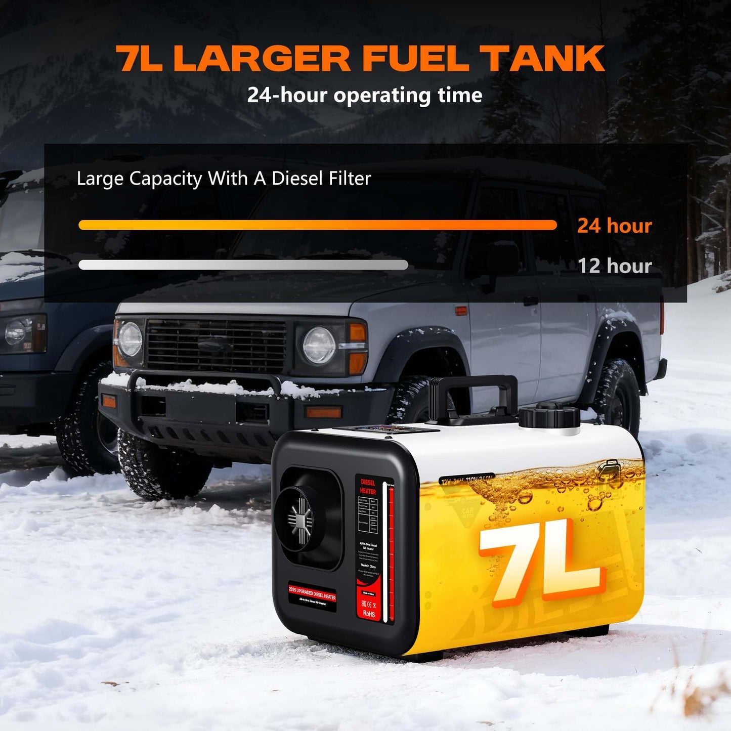 POXURIO 7L Large Diesel Heater, 8KW 240V/110V/12V/24V All in One Diesel Air Heater with LCD Switch, Remote Control, Suitable for Truck, RV, Home, Car, Campers, Boat, White(No Battery Only Tool)