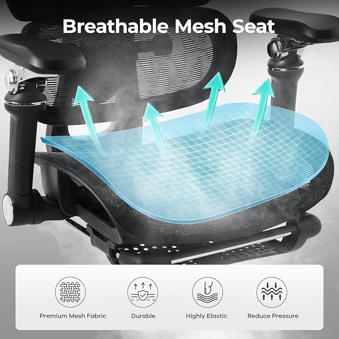 Morkprism Ergonomic Office Chair with 9D Arms,Adjustable Seat Depth,3D Lumbar Support,135° Recline,3D Headrest & Footrest,Mesh Computer Desk Chair - Ultimate Comfort for Home & Executive Office Black