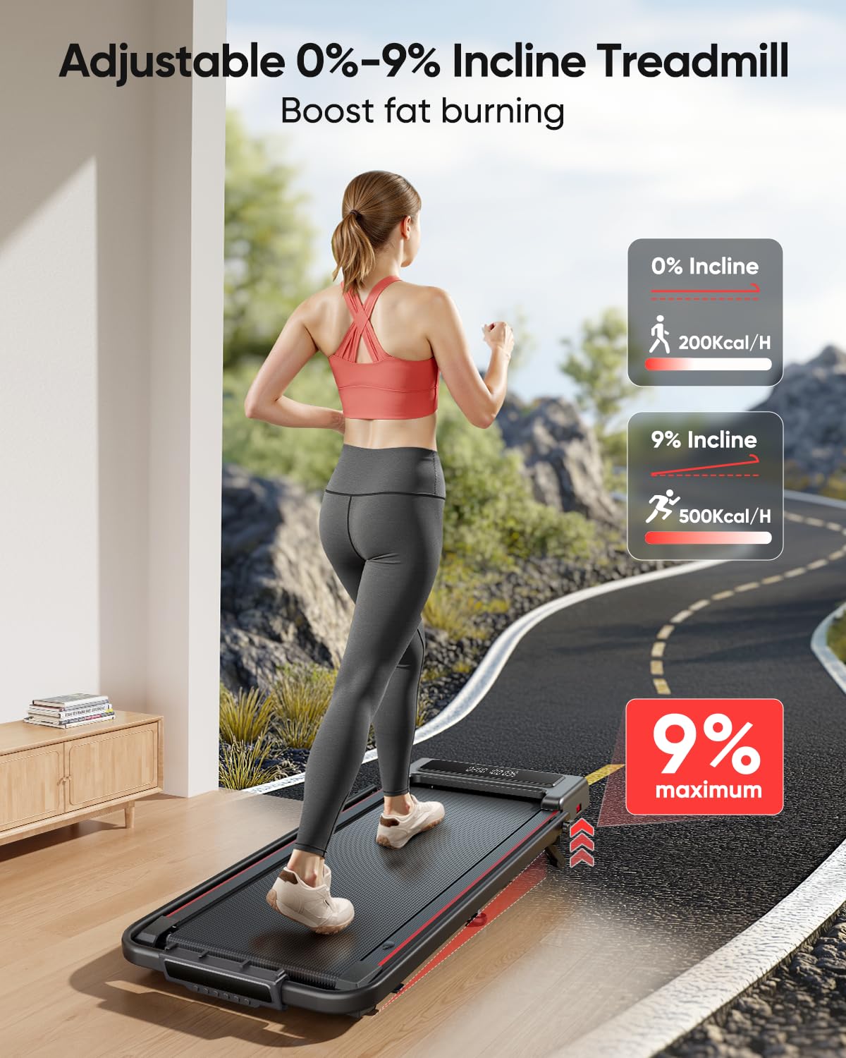 TOPUTURE 4 in 1 Walking Pad Treadmill with Incline and Handle, 2.5HP with Dual Display and Mute Control, Foldable Under Desk Treadmills for Home with App Bluetooth Folding Treadmill for Small Space