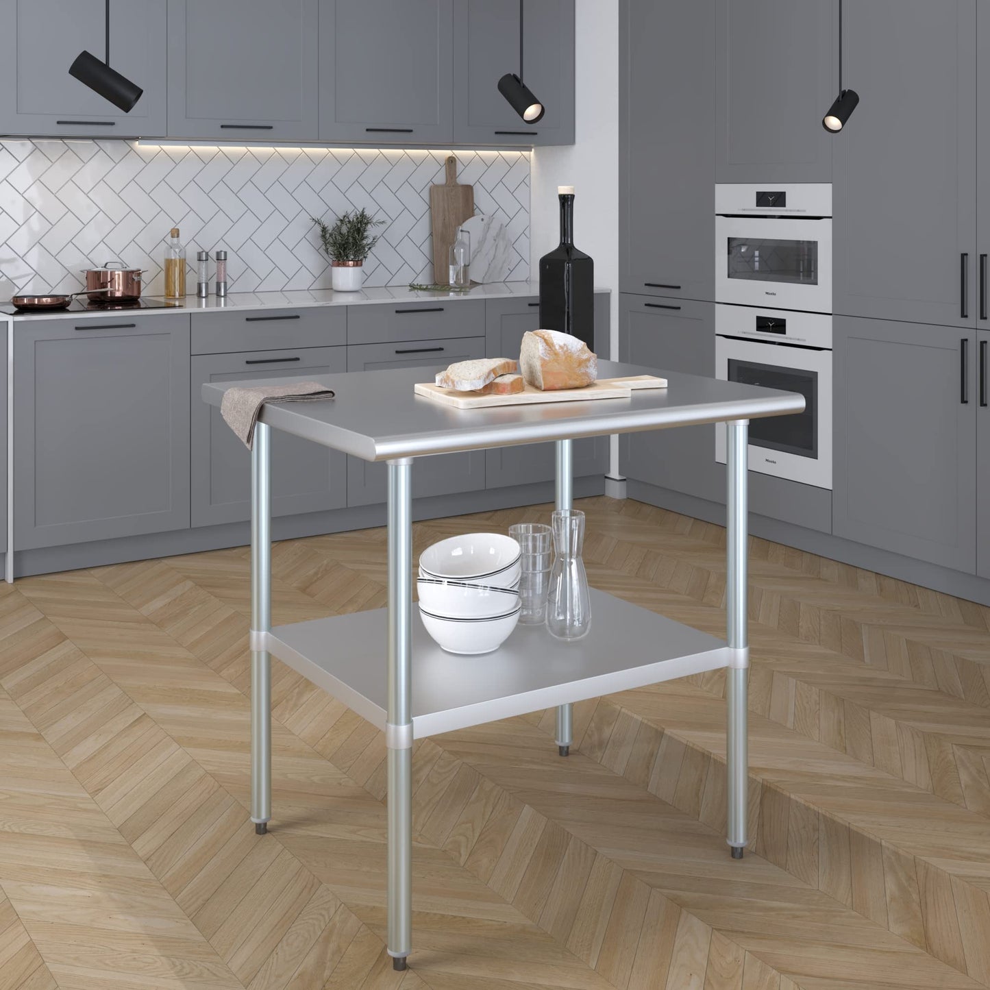 AmGood 30 in. x 36 in. Stainless Steel Work Table | Metal Kitchen Food Prep Table | NSF