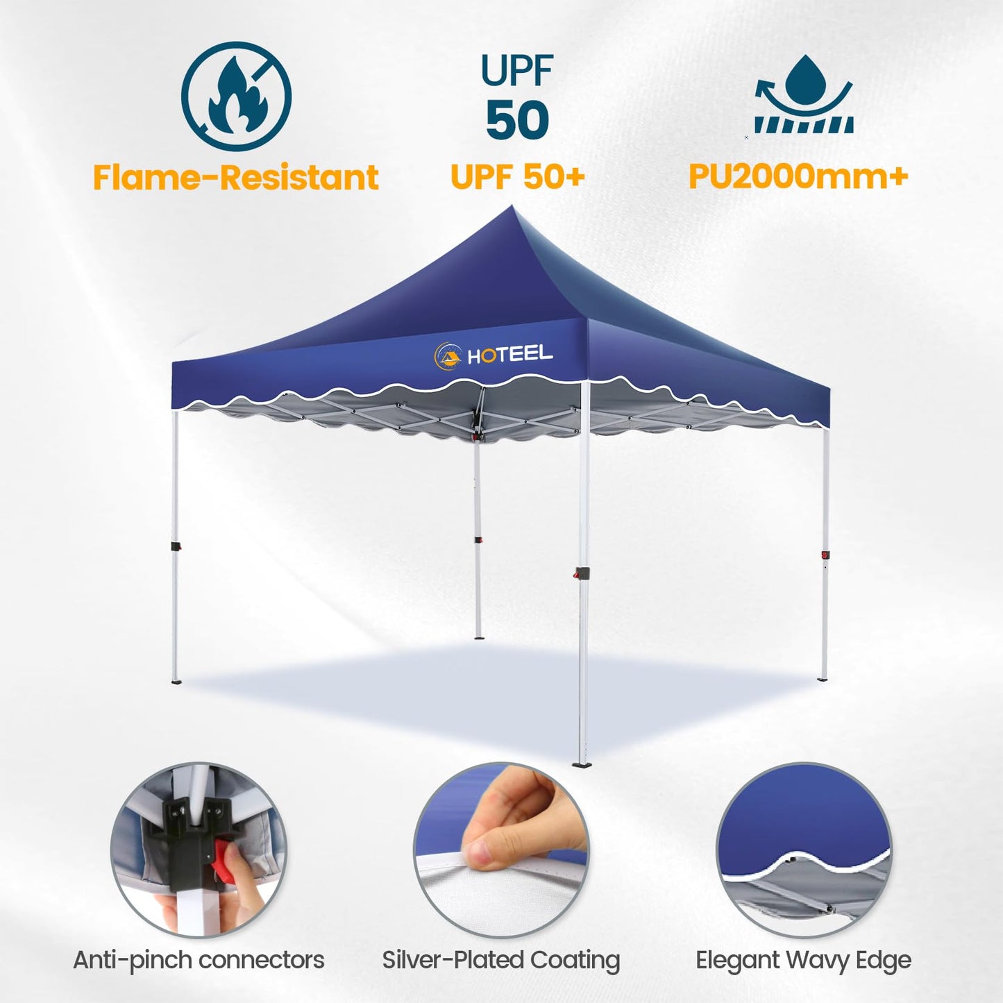 HOTEEL 10×10 Pop Up Canopy with 4 Sidewalls, UV 50+ and Waterproof Canopy Tent 10×10, Thickened Frame, Large Space Easy Pop Up Canopy, Outdoor Canopy for Weddings, Beaches, Parties, Patio (Dark Blue)