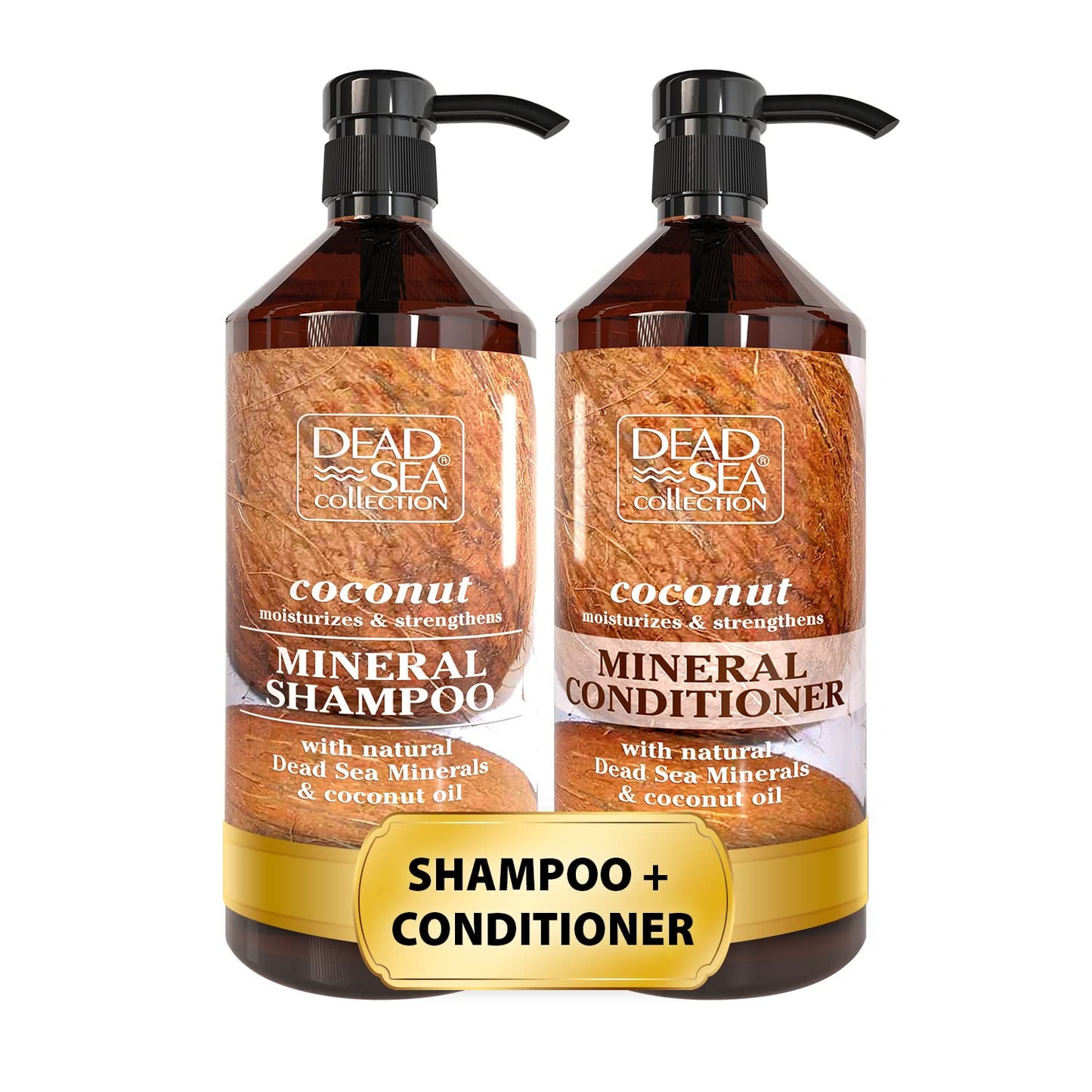 Dead Sea Collection Shampoo and Conditioner Set with Coconut Oil - Hydrating Softening Hair Products with Dead Sea Minerals for