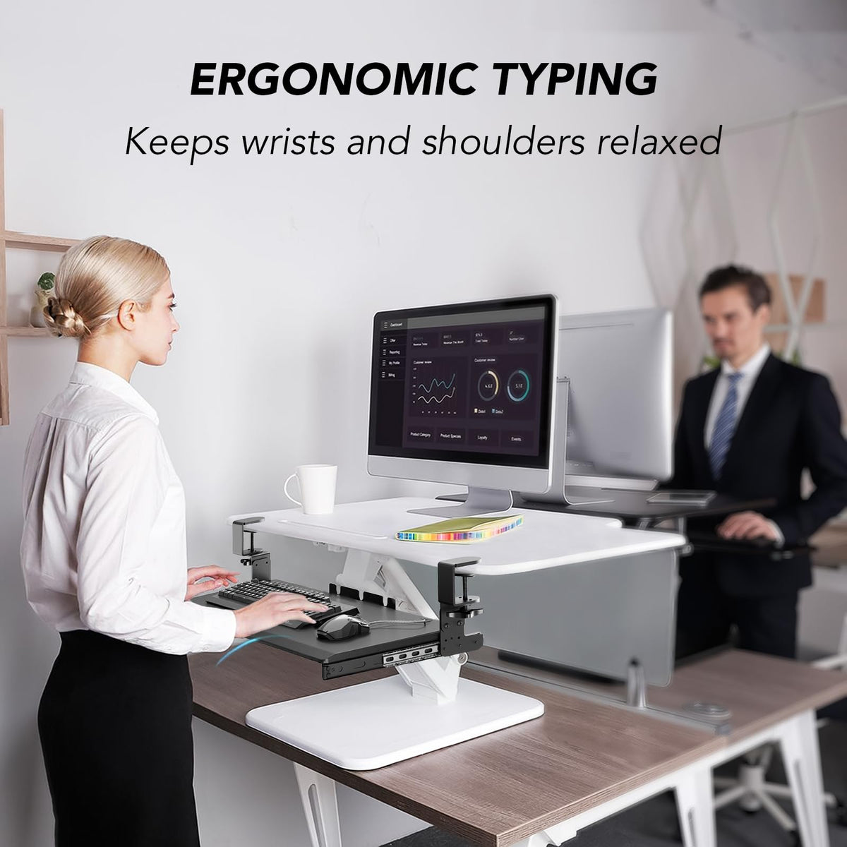 Keyboard Tray Under Desk Pull Out with Extra Sturdy C Clamp Mount System, 27.3 (32.5 inch Including Clamps) x 11 Inch Slide-Out Platform Computer Drawer for Typing Black AX01WB01