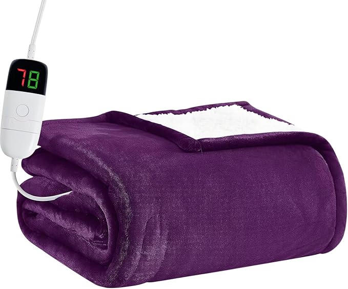 BOMOVA Heated Electric Blanket Twin - 62" x 84" Heating Blanket with 10 Heating Levels & 8 Hours Auto Off, Warm Flannel Blanket, Christmas Birthday Gifts for Women