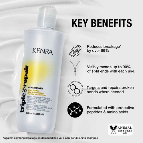 Kenra Professional Triple Repair Shampoo & Conditioner Set | Targets & Repairs Weak or Broken Bonds | Split Ends | Damaged Hair | Bond Builder | Sulfate-Free | Liter Duo
