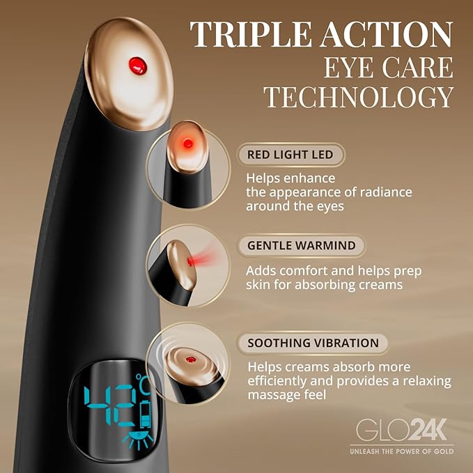 GLO24K Eye Care Beauty Massager. for Radiant, Beautiful Skin Around The Eyes (2 Pack)