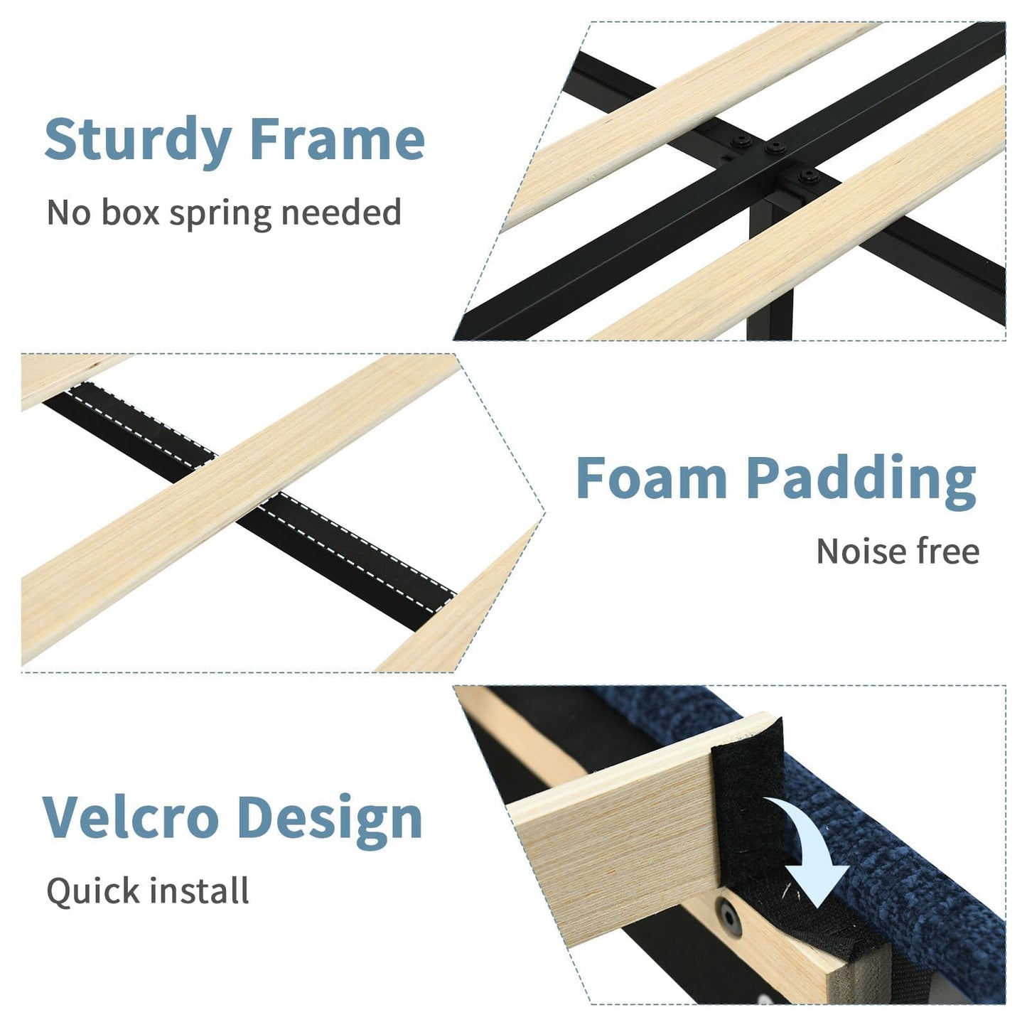 Twin Bed Frame with Headboard, Chenille Fabric Upholstered Platform Bed with Strong Wooden Slats, Kids Twin Bed Frame, No Box Spring Needed, Noise Free, Easy Assembly, Blue
