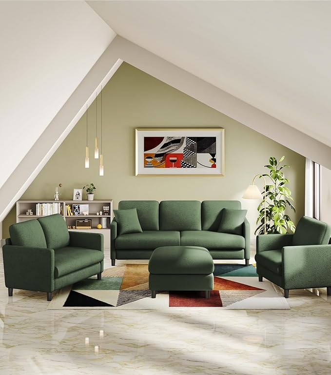 Welzona Loveseat Sofa, 51" Love Seat, Comfy Teddy Small Loveseat for Small Spaces, Tool-Free Setup Couch for Bedroom, All-Wood Couches for Living Room, No Pillow Included, Green