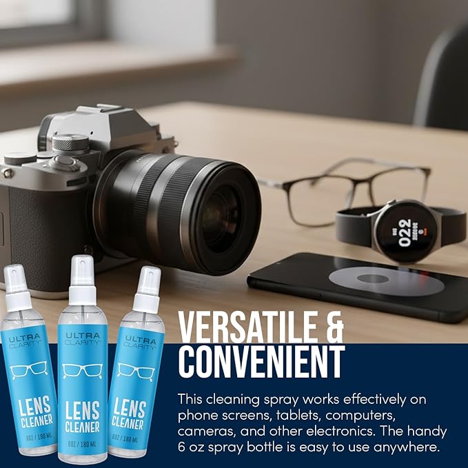 Powered by Nano Magic Eyeglass Lens Cleaning Spray 6 oz (3 Pack) | Professional Grade Formula, Silicone-Free | for Glasses, Phone, Electronic Screens, Optic Surfaces, Coated Surfaces - Made in USA