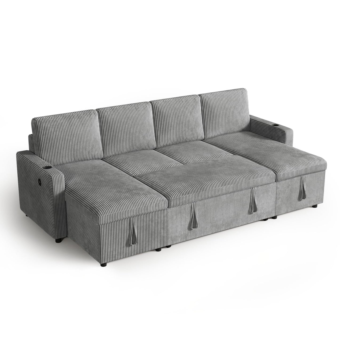 ONBRILL Sleeper Sofa with Pull Out Couch Bed,U Shaped Convertible Modular Sectional Couch with Double Storage Chaise,Couches for Living Room,Corduroy,Grey