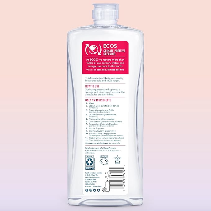 ECOS Grapefruit Dish Soap - Cuts Grease & Food Residue, Hypoallergenic, Sustainable Liquid, 50 Ounces (Pack of 2)