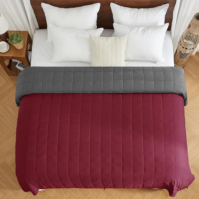 King Size Weighted Blanket for Adults (30 lbs, 80” x 87”, Red Grey) Cooling Heavy Blanket for Sleeping Perfect for 290-310 lbs, Breathable Blanket for Adults & Couple All Season, Machine Washable