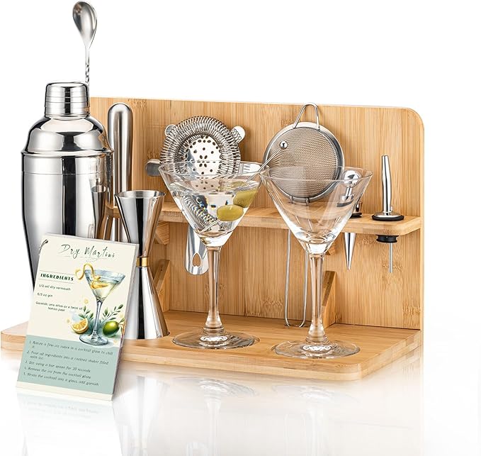 USEERIL Martini Set with Shaker and Glasses, Espresso Martini kit with Bamboo Stand,Dirty Martini Gift,Cocktail Shaker Set...