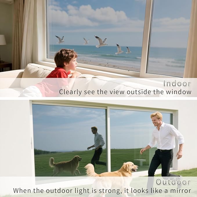 Filmgoo Window Privacy Film One Way Daytime Mirror Tint Treatments UV Heat Control Vinyl Stickers Sun Block Glass Paper Door Covering Reflective 35.4 Inch x 13.1 Feet Black Silver