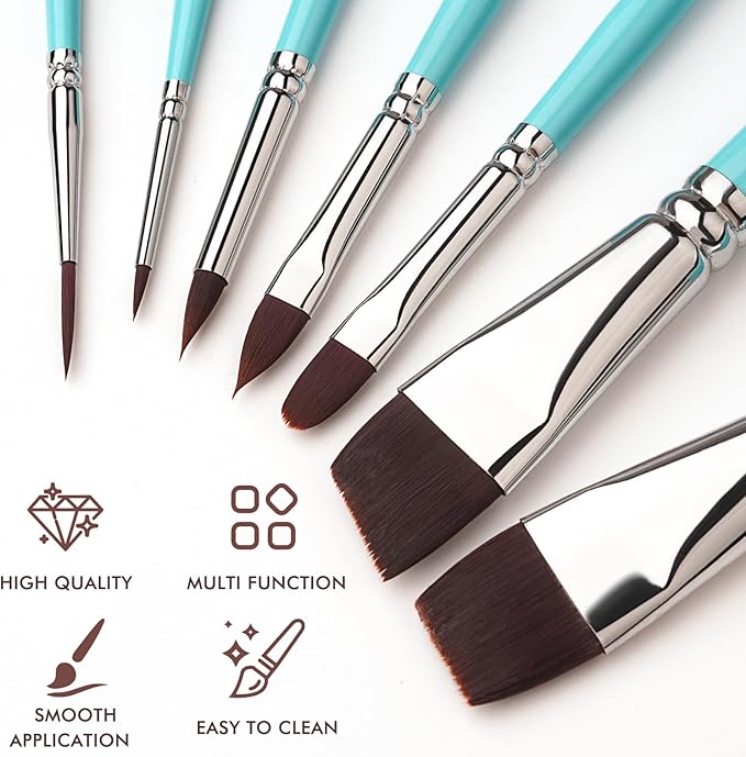 Face Paint Brush Set, Fuumuui 7 Pcs Professional Artist Paint Brushes for Face & Body Painting Art Makeup Kit for Halloween Cosplay Party Makeup Kit - Acrylic Painting Oil Gouache Watercolor