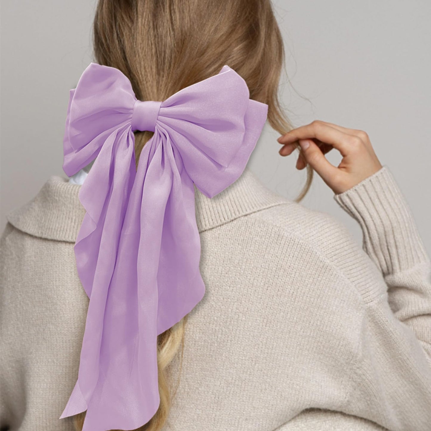 Large Bow Hair Clips with Long Tails - Ribbon Bowknot Pins Accessories for Women, Party Gifts for Girls (Purple)