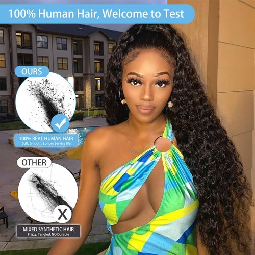 22 Inch Deep Wave Lace Front Wigs Human Hair 200 Density 13x6 HD Transparent Lace Front Wigs Human Hair for Women Deep Curly Lace Frontal Wig Human Hair Pre Plucked Glueless Wigs Natural Black
