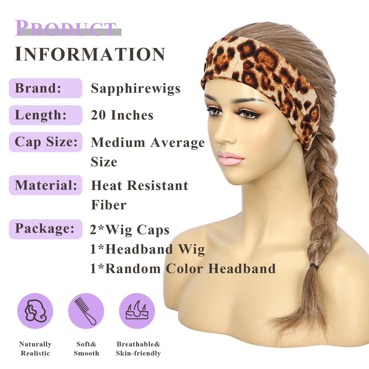 SAPPHIREWIGS Brown Headband Wigs for Women Body Wavy Headband Wigs Highlight Natural Brown Hair Put On and Go Glueless Half Wig
