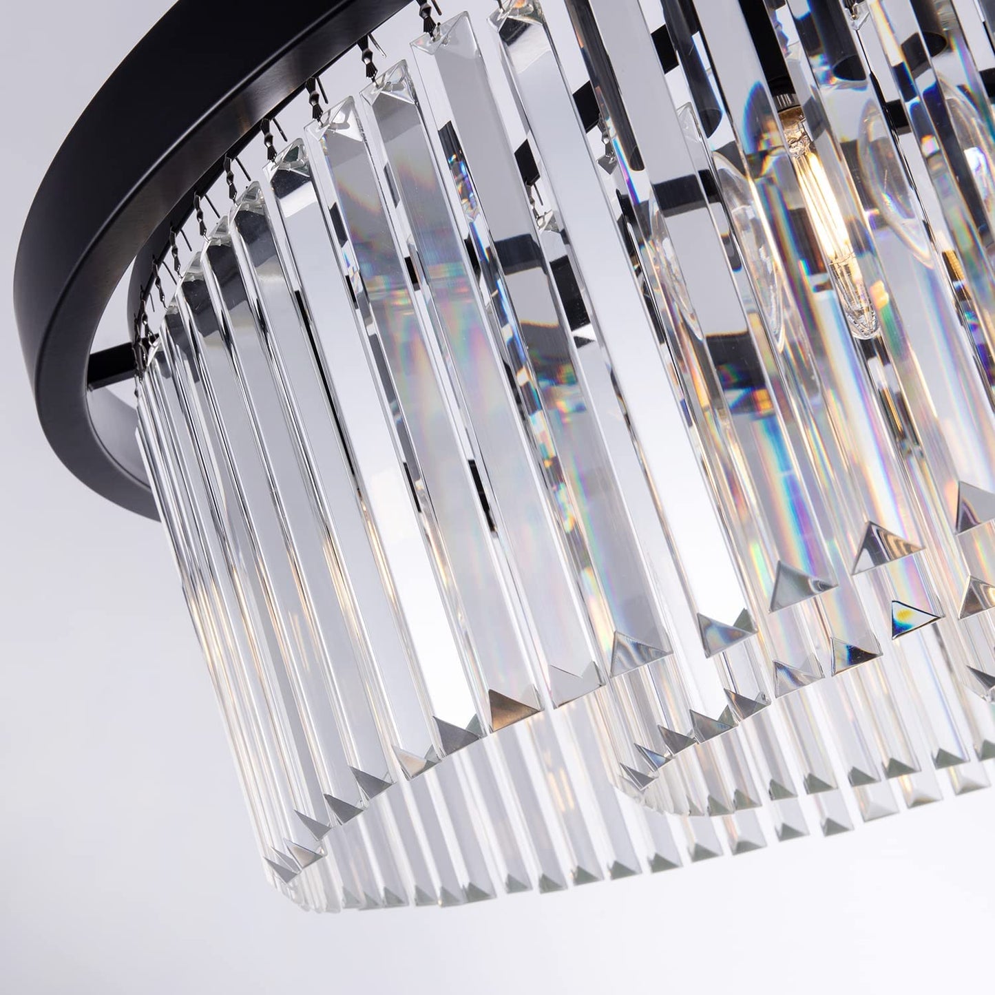 Wellmet Modern Black Crystal Chandelier, 33.5" Large 3-Tier Round Pendant Light with Adjustable Chain, 9-Light Luxury Crystal Ceiling Fixture for High Ceiling Foyer, Grand Living Room, Dining, Bedroom