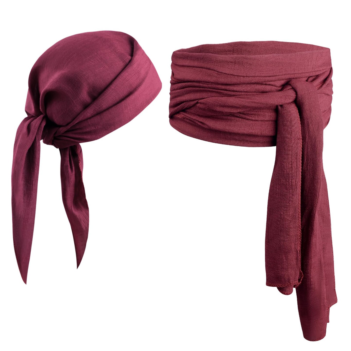 FOIMAS Pirate Costume Head Scarf Wraps Sash Belt Waist Bandana Pirate Headband for Men Women Halloween Costume Accessories,Red Wine